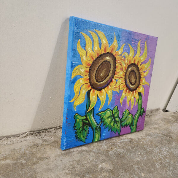 sunflower pair original acrylic painting on canvas by matt godwin 12x12 - Buy Art for Sale By Artist - Handmade in South Florida USA