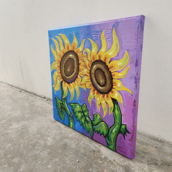 sunflower pair original acrylic painting on canvas by matt godwin 12x12 - Buy Art for Sale By Artist - Handmade in South Florida USA