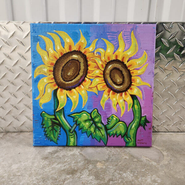 sunflower pair original acrylic painting on canvas by matt godwin 12x12 - Buy Art for Sale By Artist - Handmade in South Florida USA