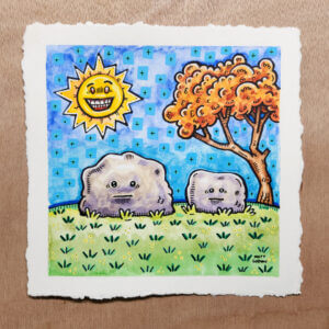 Two Rocks in a Field, 6"x6"