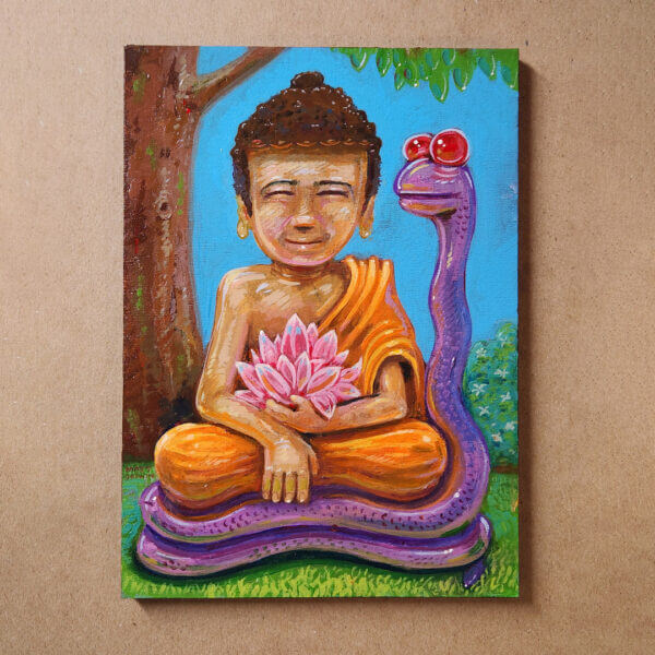 young buddha original acrylic painting on wood by matt godwin 5x7 - Buy Art for Sale By Artist - Handmade in South Florida USA