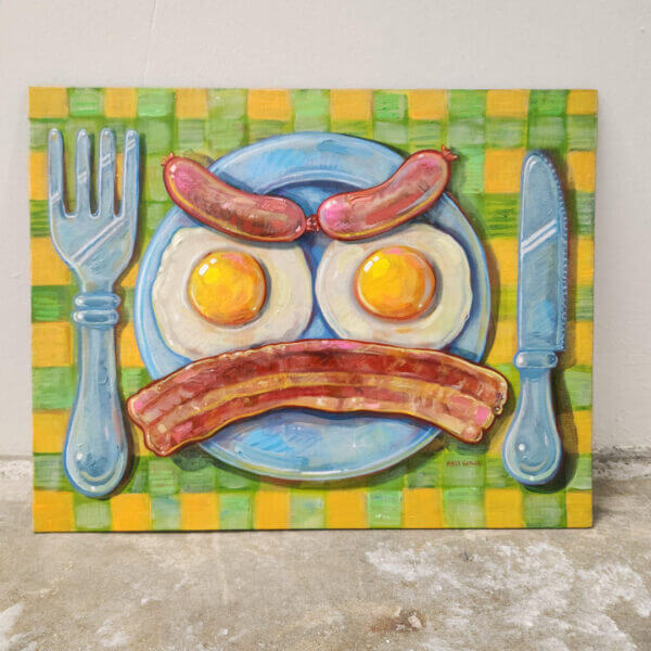 Original Breakfast Painting of Eggs Bacon and Sausage by Matt Godwin