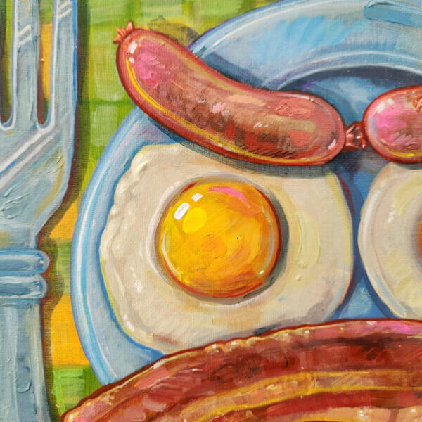 Original Breakfast Painting of Eggs Bacon and Sausage by Matt Godwin