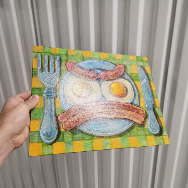 Original Breakfast Painting of Eggs Bacon and Sausage by Matt Godwin