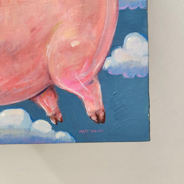 Flying Pig Painting with Happy Sunflower Original Art by Matt Godwin