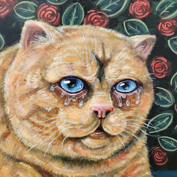 Original Painting of Crying Cat with Dead Lizard Art by Matt Godwin