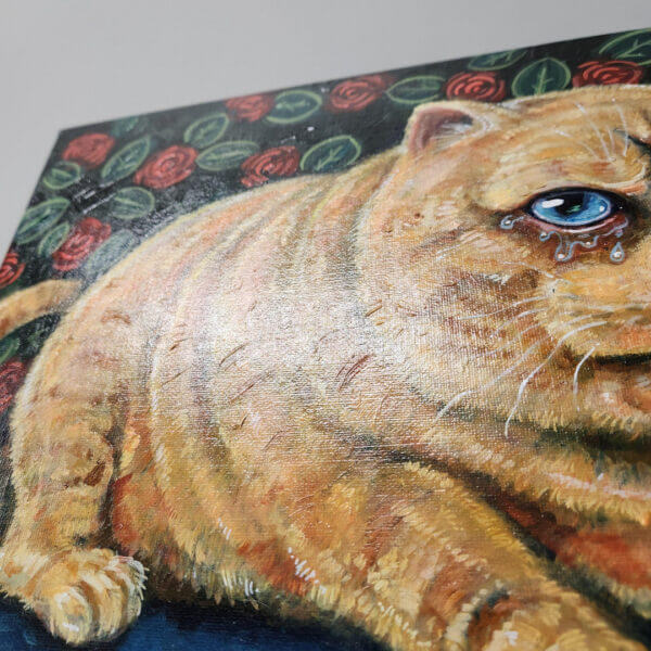 Original Painting of Crying Cat with Dead Lizard Art by Matt Godwin