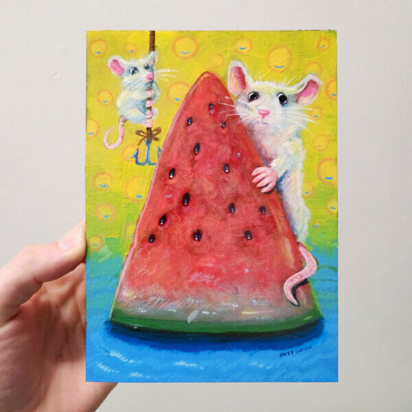 Original watermelon painting handmade small format wall animal art by artist Matt Godwin_2