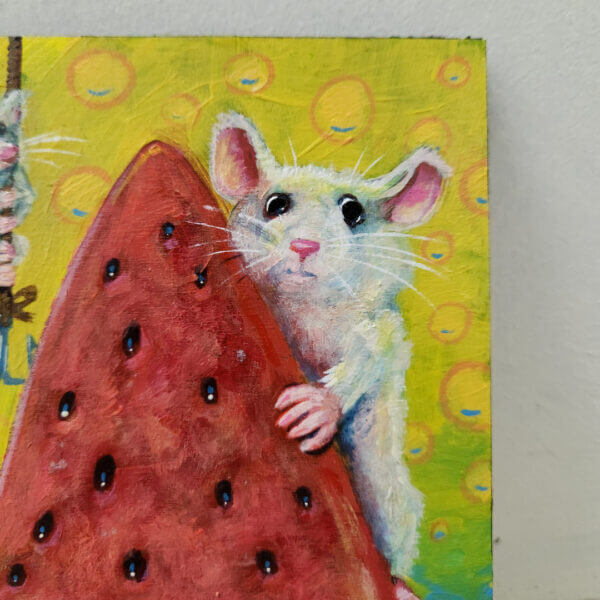 Original watermelon painting handmade small format wall animal art by artist Matt Godwin_5