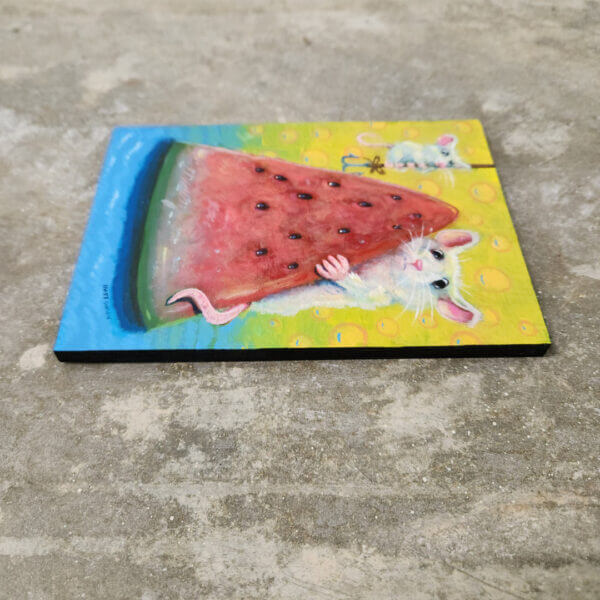 Original watermelon painting handmade small format wall animal art by artist Matt Godwin_8