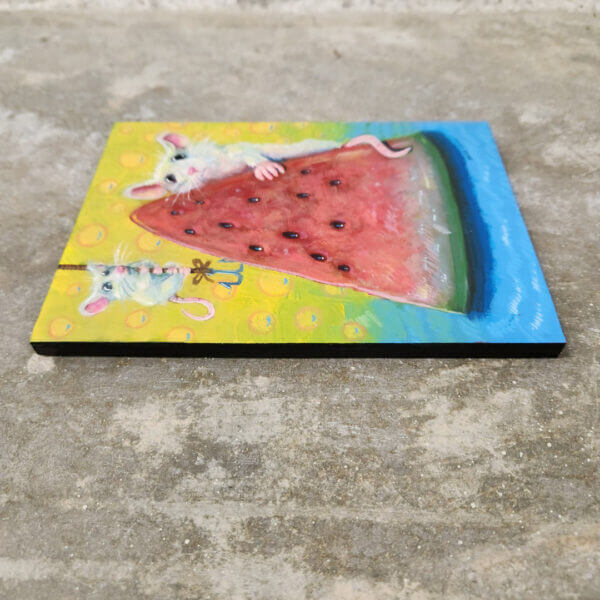 Original watermelon painting handmade small format wall animal art by artist Matt Godwin_9