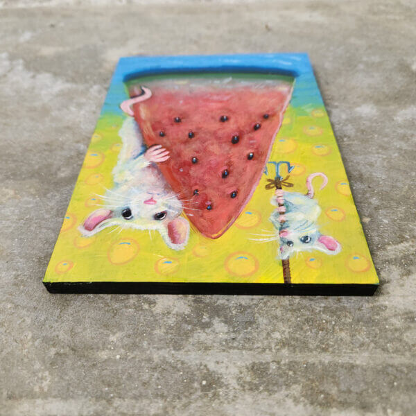 Original watermelon painting handmade small format wall animal art by artist Matt Godwin_10