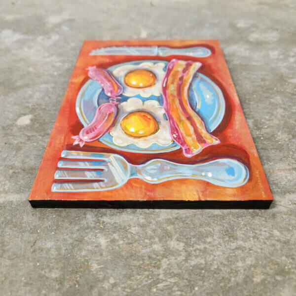 Breakfast art painting of bacon eggs and sausage by Matt Godwin handmade one of a kind original_9