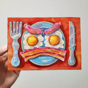 Two Eggs, Sausage, and Bacon, 7"x5"