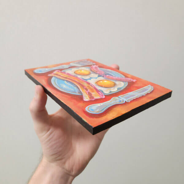 Breakfast art painting of bacon eggs and sausage by Matt Godwin handmade one of a kind original_3