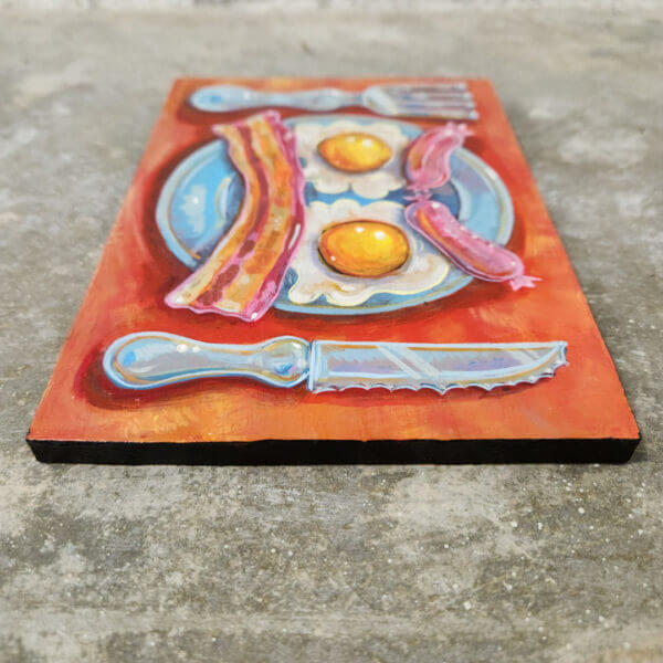 Breakfast art painting of bacon eggs and sausage by Matt Godwin handmade one of a kind original_7