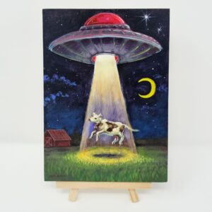 Alien UFO Abducts Cow, 5"x7"