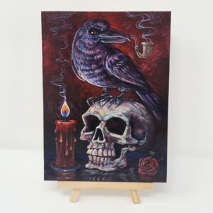 Crow On Skull Smoking A Sherlock, 5"x7"