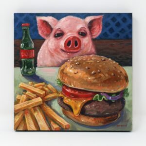 Pig Having a Burger, 8"x8"