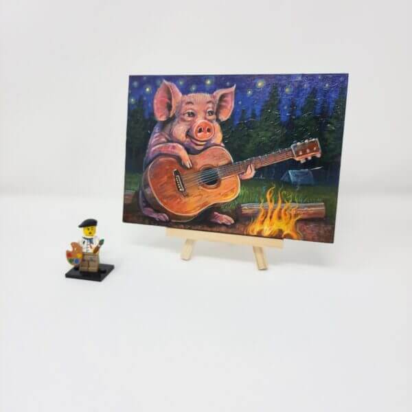 Campfire Guitar Pig Original Painting by Matt Godwin