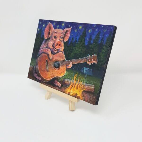 Campfire Guitar Pig Original Painting by Matt Godwin