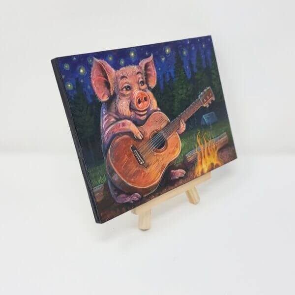 Campfire Guitar Pig Original Painting by Matt Godwin