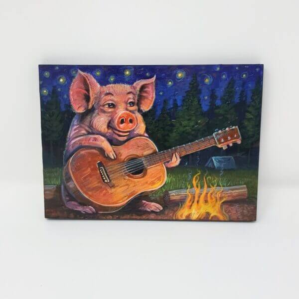 Campfire Guitar Pig Original Painting by Matt Godwin