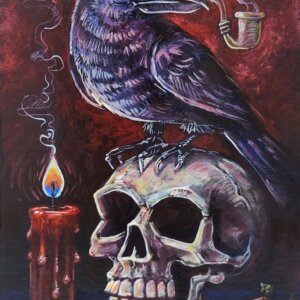 Crow on Skull Painting by Matt Godwin