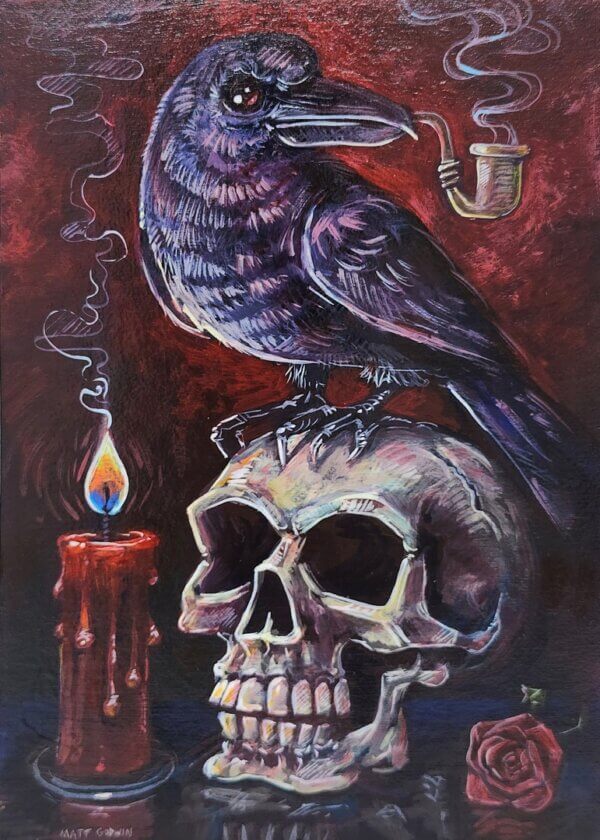 Crow on Skull Painting by Matt Godwin