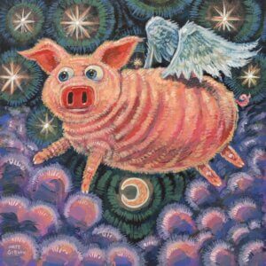 Fluffy Flying Pig Painting by Matt Godwin