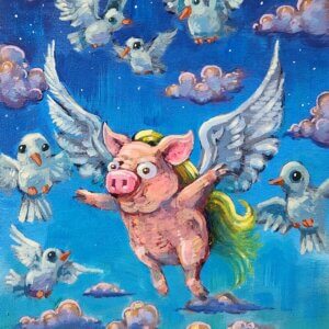 Flying Pig with Golden Hair Painting by Matt Godwin