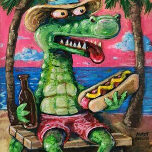 Gator Eating Hotdog Painting by Matt Godwin