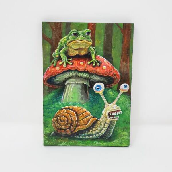 Mushroom Frog With Snail Friend Original Painting by Matt Godwin