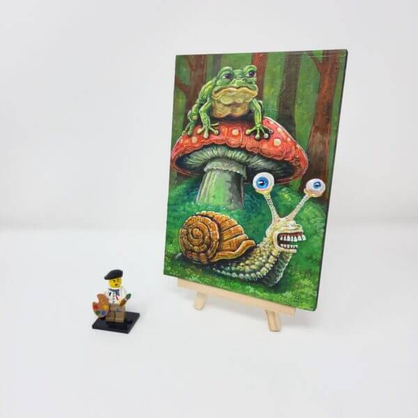 Mushroom Frog With Snail Friend Original Painting by Matt Godwin