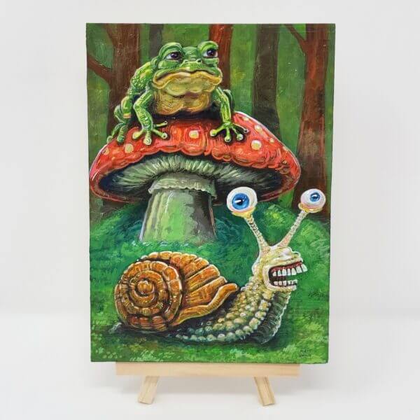 Mushroom Frog With Snail Friend Original Painting by Matt Godwin