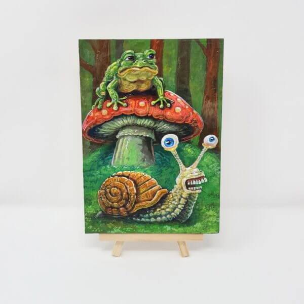 Mushroom Frog With Snail Friend Original Painting by Matt Godwin