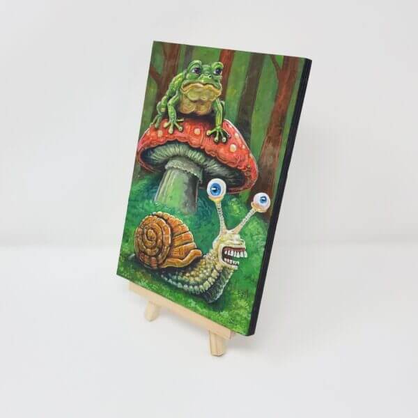 Mushroom Frog With Snail Friend Original Painting by Matt Godwin