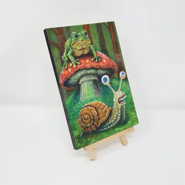 Mushroom Frog With Snail Friend Original Painting by Matt Godwin