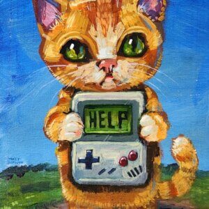 Orange Kitten With Help Gameboy Painting by Matt Godwin