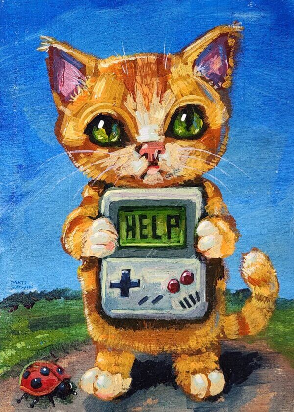 Orange Kitten With Help Gameboy Painting by Matt Godwin