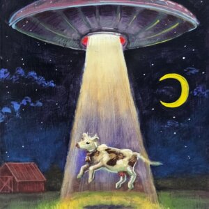 UFO Abducting Cow Painting by Matt Godwin