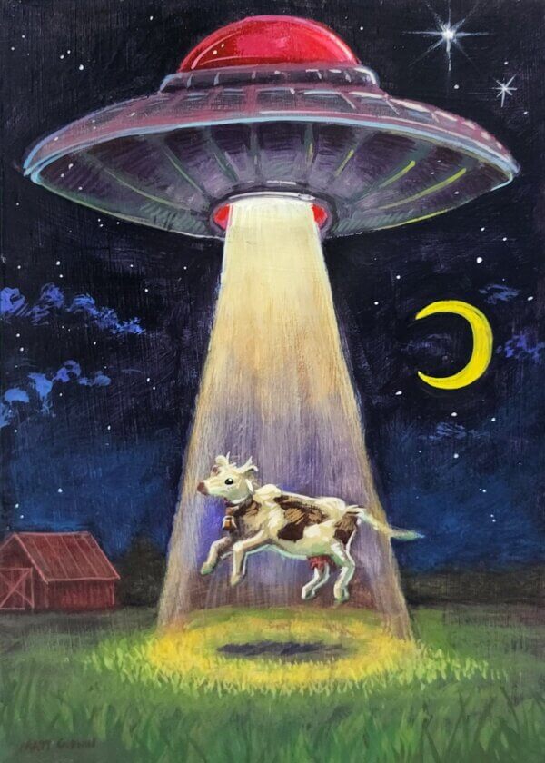 UFO Abducting Cow Painting by Matt Godwin