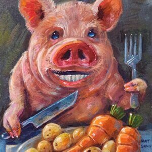 Pig Eating Dinner Painting by Matt Godwin