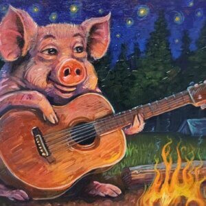 Pig Playing Guitar Painting by Matt Godwin