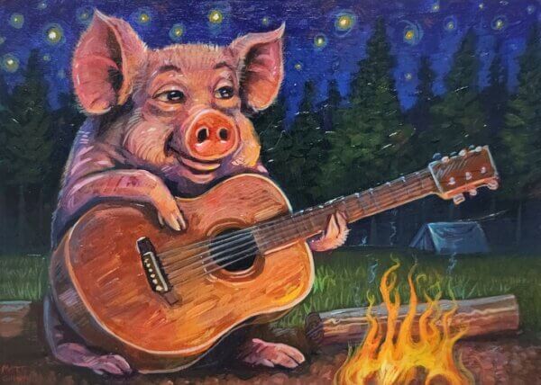 Pig Playing Guitar Painting by Matt Godwin