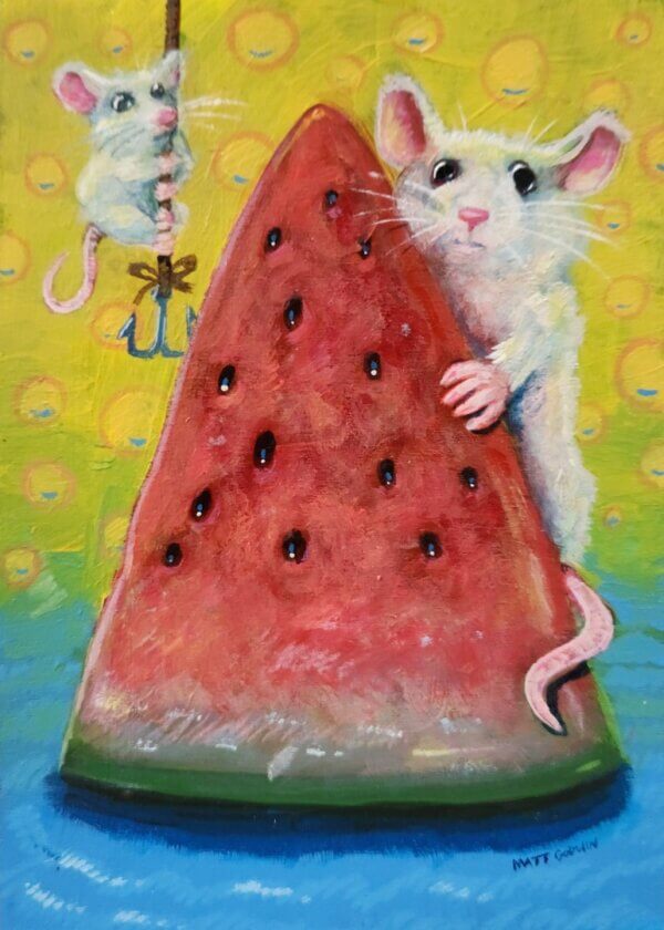 Watermelon Mice Painting by Matt Godwin