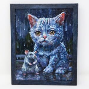 Wet Kitten With Rat Friend, 8.87"×10.75" (Framed)