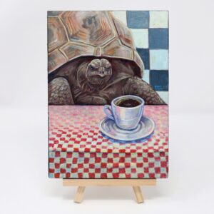 Diner Tortoise Having Coffee, 5"x7"