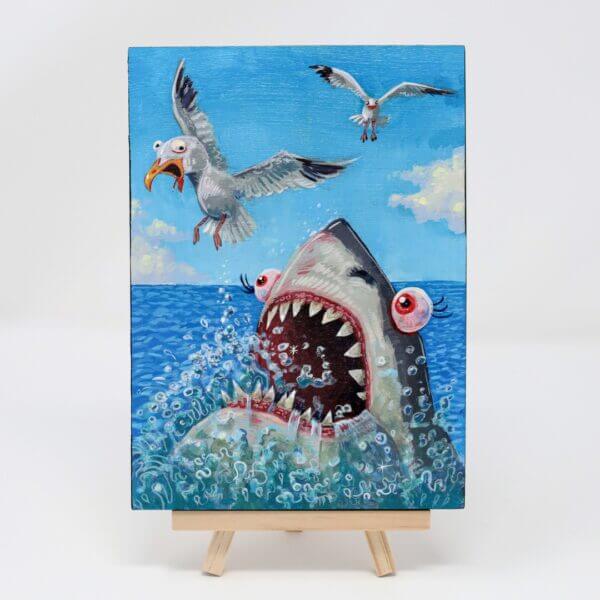 Shark Attacks Seagull Painting By Matt Godwin