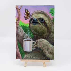 Sloth With Coffee, 5"x7"